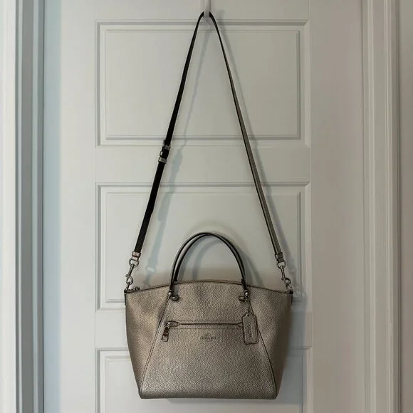 COACH Metallic Leather Prairie Satchel Platinum 87686 Convertible Crossbody $328 - Picture 12 of 12
